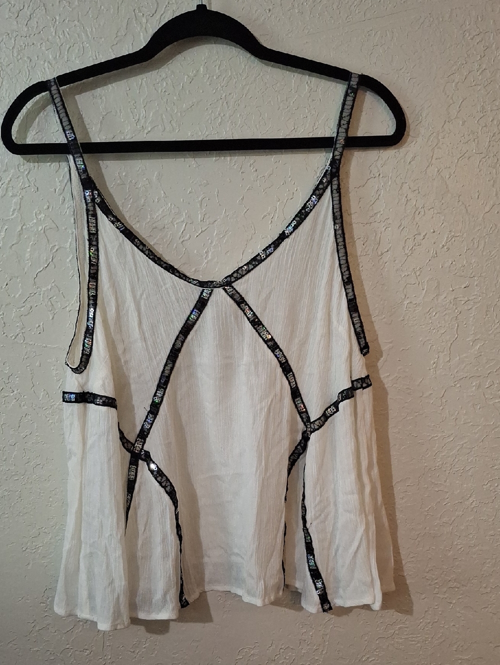 Umgee White Camisole with Black Sequin Trim